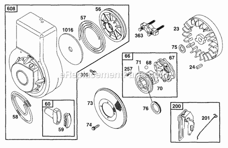 Blower Hsg Flywheel Diagram and Parts List for 090112-0002-99  Briggs and Stratton Engine